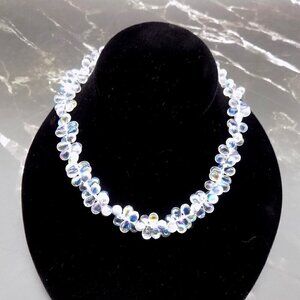 Vintage AB Aurora Borealis Choker Necklace Glass Teardrop Cluster Toggle Closure